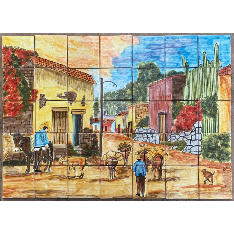 Mural 35pz Azulejo Artesanal Tipo Talavera Liso #m035-54 M035-54.03