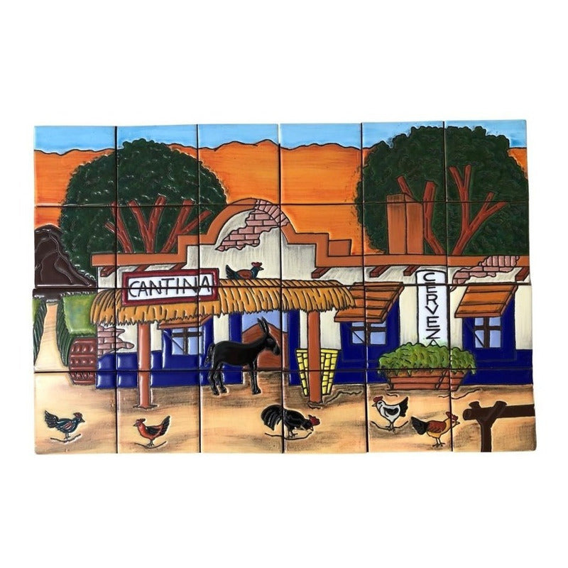 Mural 24pz Azulejo Artesanal Tipo Talavera Relieve #02