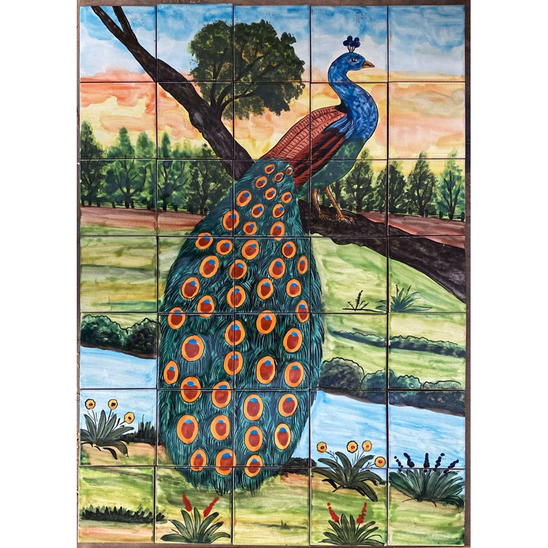 Mural 35pz Azulejo Artesanal Tipo Talavera Liso #m035-118 M035-118.02