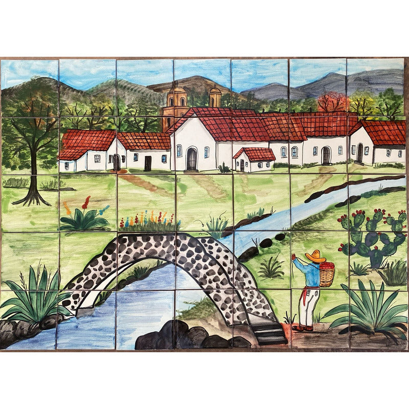 Mural 35pz Azulejo Artesanal Tipo Talavera Liso #m035-68 M035-68.04