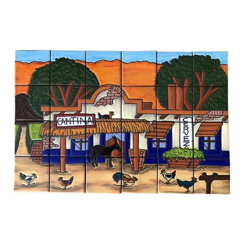 Mural 24pz Azulejo Artesanal Tipo Talavera Relieve #02
