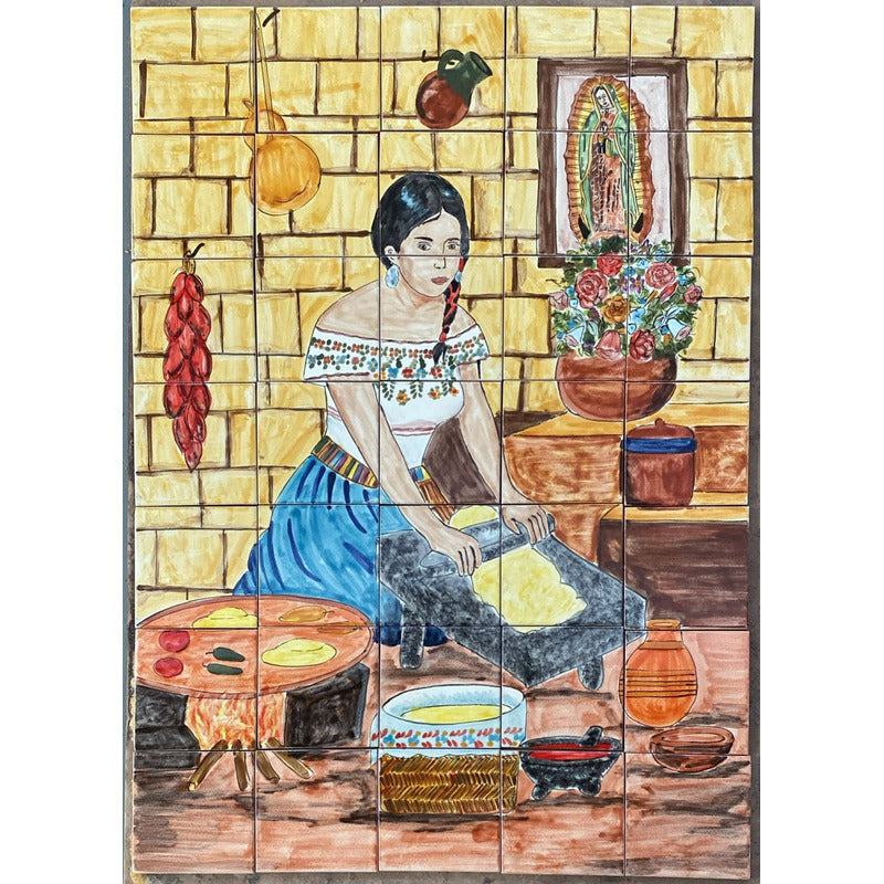 Mural 35pz Azulejo Artesanal Tipo Talavera Liso #m035-144 M035-144.02