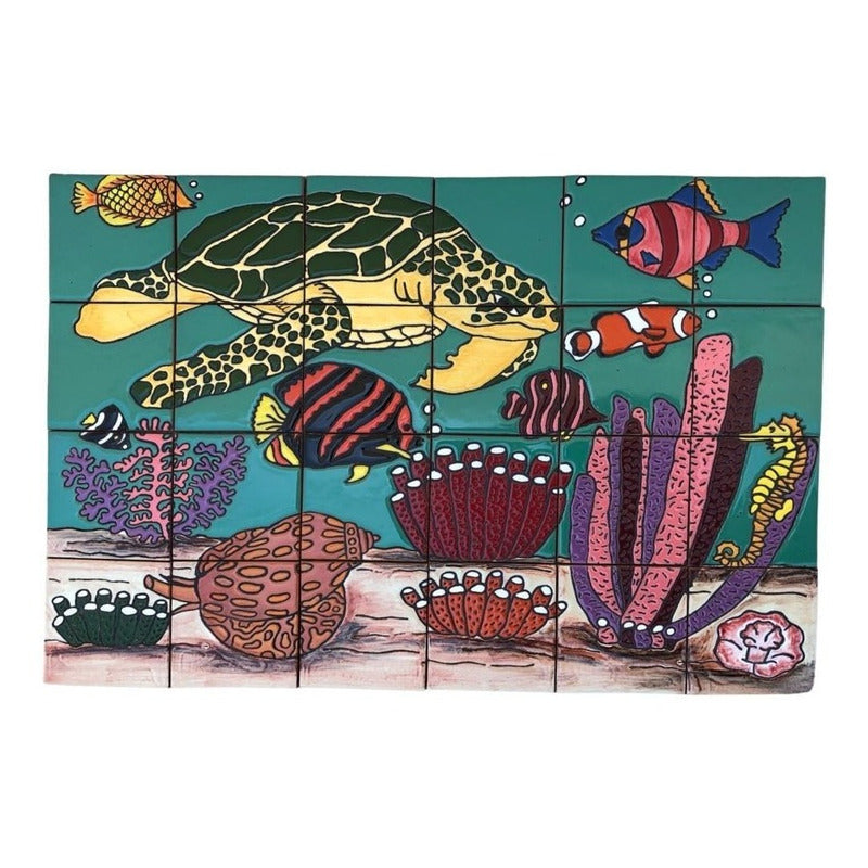 Mural 24pz Azulejo Artesanal Tipo Talavera Relieve #02