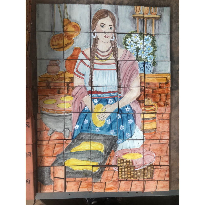 Mural 35pz Azulejo Artesanal Tipo Talavera Liso #m035-142 M035-142.04