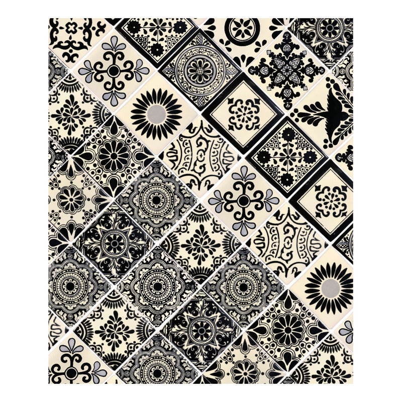 Azulejo Artesanal Tipo Talavera Liso 90pz Variado Negro
