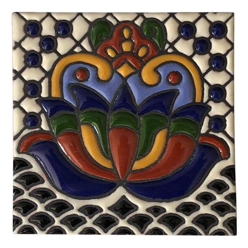Azulejo 11cm Artesanal Tipo Talavera Relieve 90pz #acrs-15