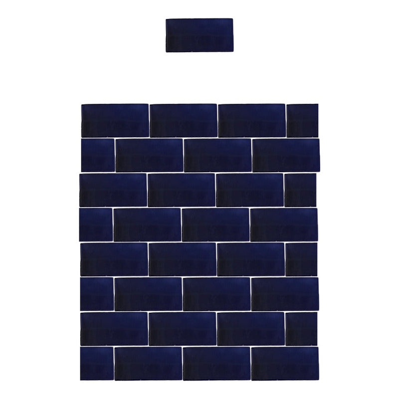 Azulejo 7.5cmx15.5cm Artesanal Talavera Liso 86pz Azul Brill