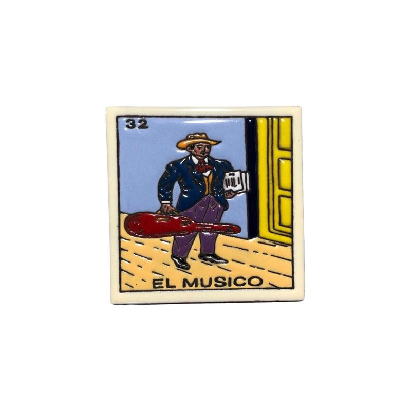Lotería Azulejo Artesanal Tipo Talavera Relieve 10pz #alrn01 El Musico