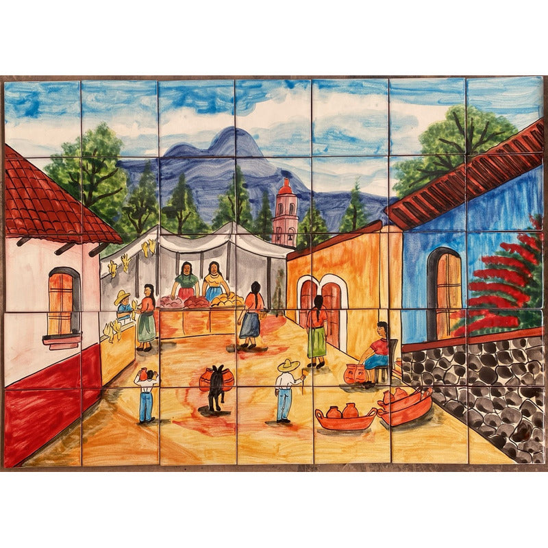 Mural 35pz Azulejo Artesanal Tipo Talavera Liso #m035-67 M035-67
