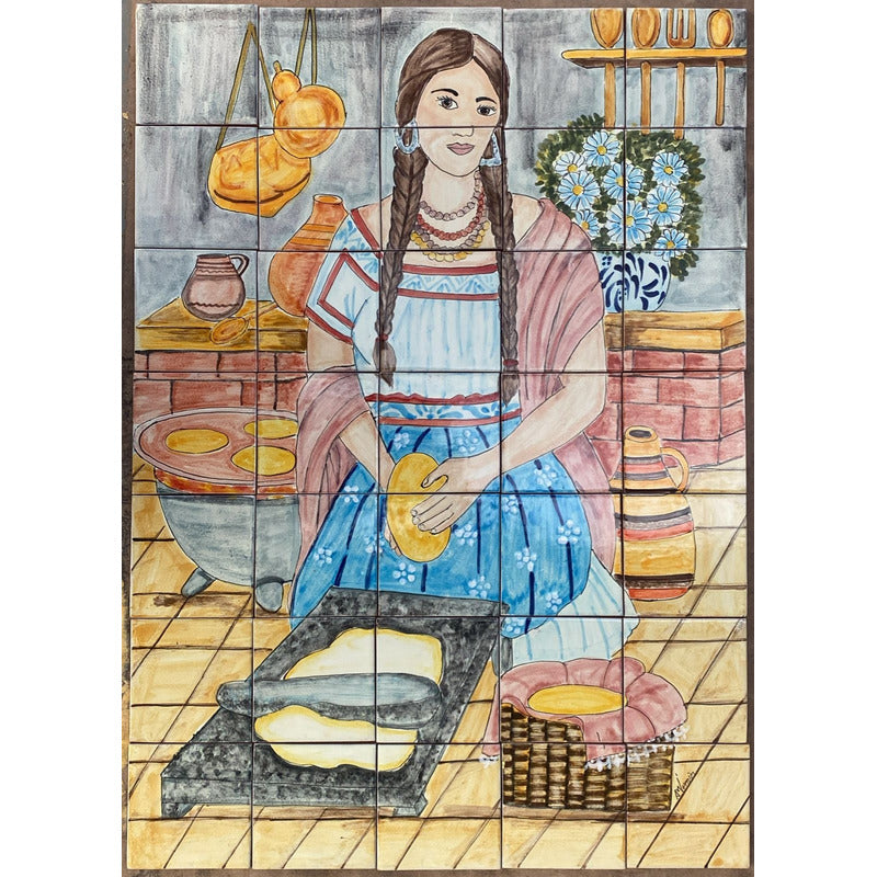 Mural 35pz Azulejo Artesanal Tipo Talavera Liso #m035-142 M035-142