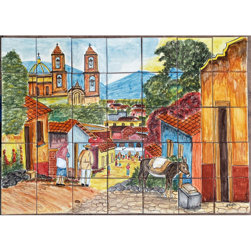 Mural 35pz Azulejo Artesanal Tipo Talavera Liso #m035-36 M035-36