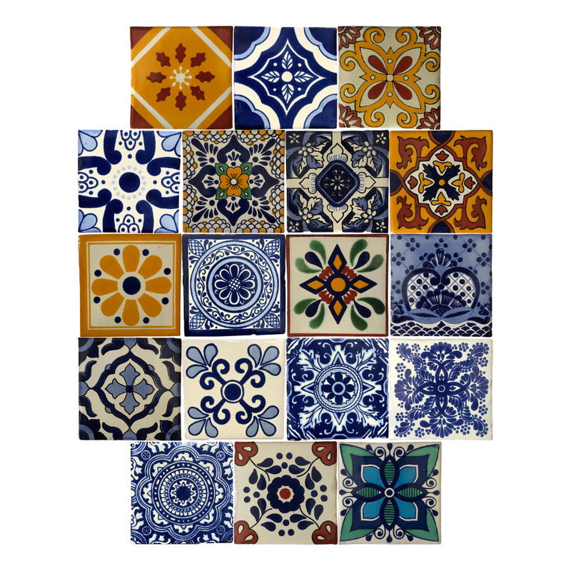 Azulejo 10.5cm Artesanal Tipo Talavera Liso 90pz Surtido N06