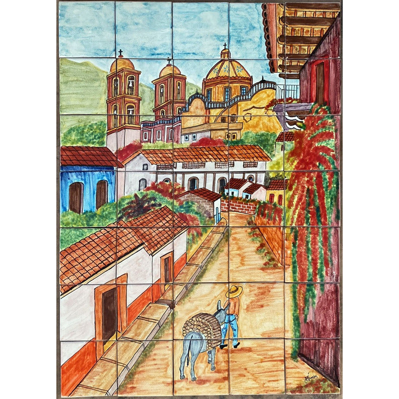 Mural 35pz Azulejo Artesanal Tipo Talavera Liso #m035-34 M035-34