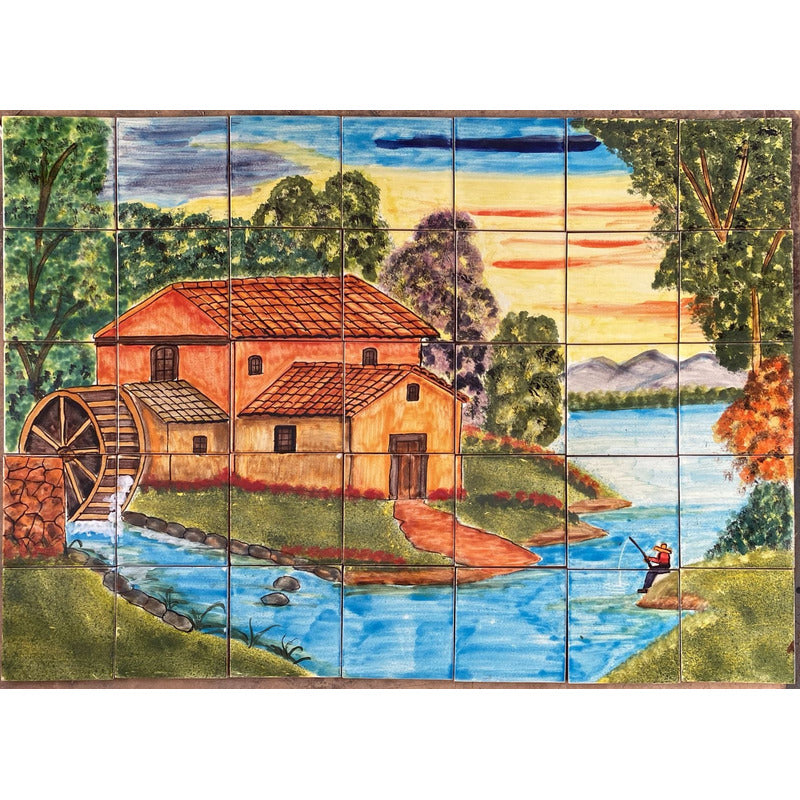Mural 35pz Azulejo Artesanal Tipo Talavera Liso #m035-77 M035-77