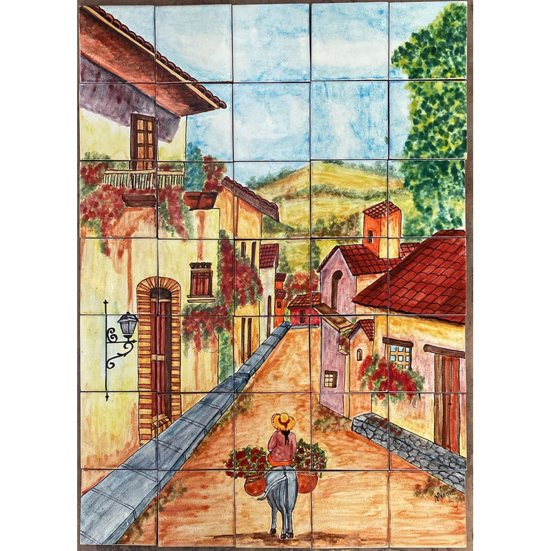 Mural 35pz Azulejo Artesanal Tipo Talavera Liso #m035-38 M035-38