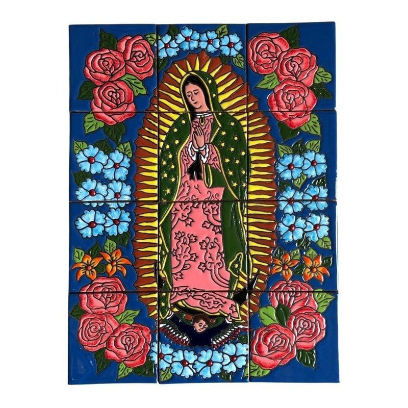 Mural 12pz Azulejo Artesanal Tipo Talavera Relieve #01