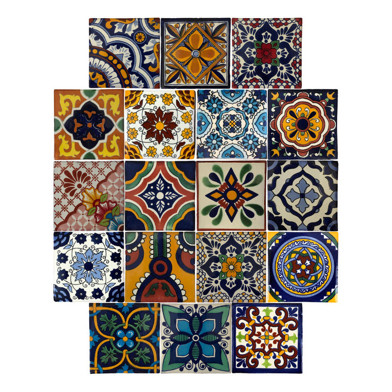 Azulejo 10.5cm Artesanal Tipo Talavera Liso 90pz Surtido N25