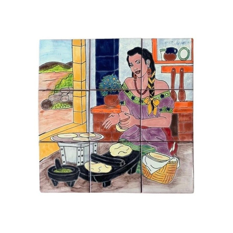 Mural 9pz Azulejo Artesanal Tipo Talavera Liso #m009-09