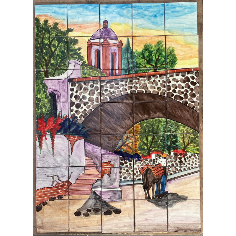 Mural 35pz Azulejo Artesanal Tipo Talavera Liso #m035-69 M035-69.02