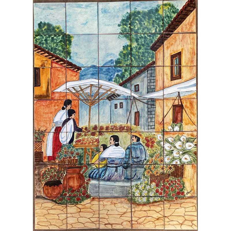 Mural 35pz Azulejo Artesanal Tipo Talavera Liso #m035-75 M035-75.03