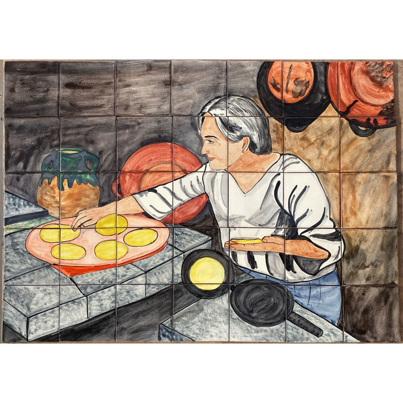 Mural 35pz Azulejo Artesanal Tipo Talavera Liso #m035-150 M035-150