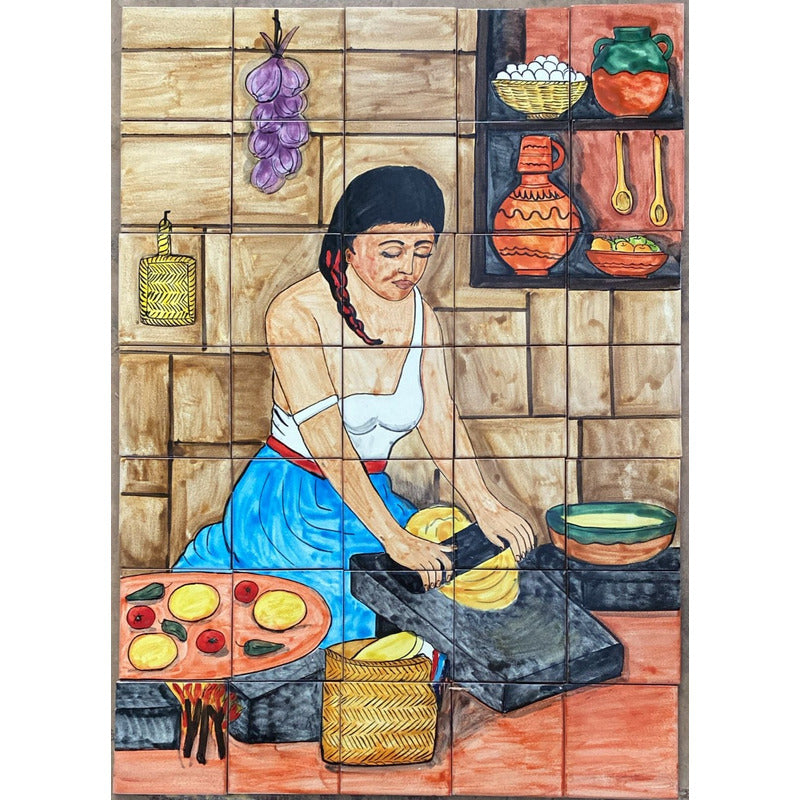 Mural 35pz Azulejo Artesanal Tipo Talavera Liso #m035-142 Variado