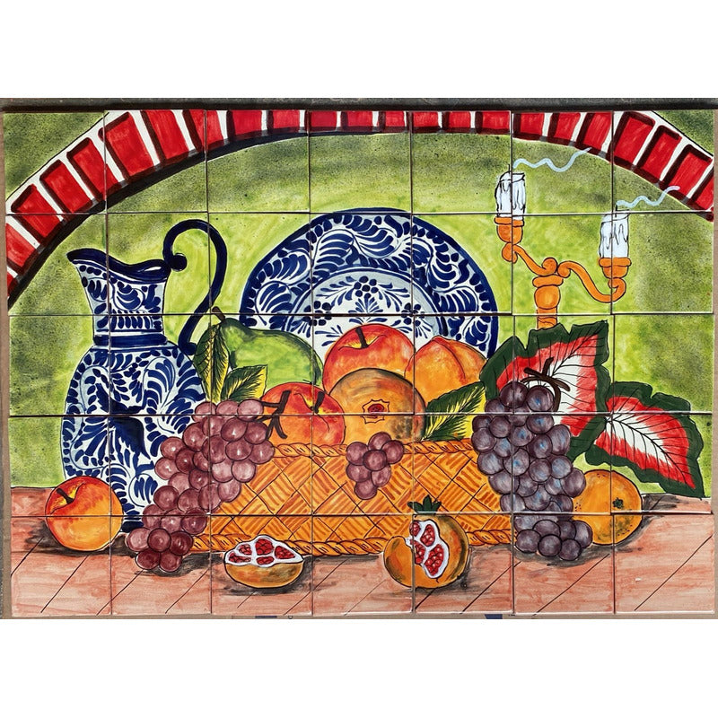 Mural 35pz Azulejo Artesanal Tipo Talavera Liso #m035-91 M035-91.03
