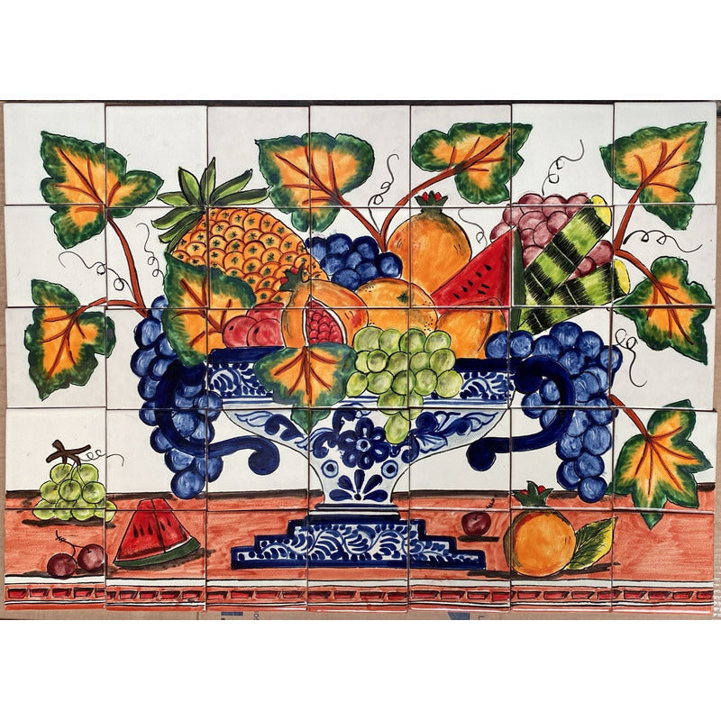 Mural 35pz Azulejo Artesanal Tipo Talavera Liso #m035-94 M035-94.03