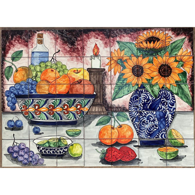 Mural 35pz Azulejo Artesanal Tipo Talavera Liso #m035-93 M035-93