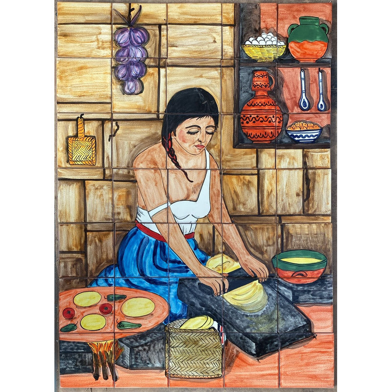 Mural 35pz Azulejo Artesanal Tipo Talavera Liso #m035-138 M035-138