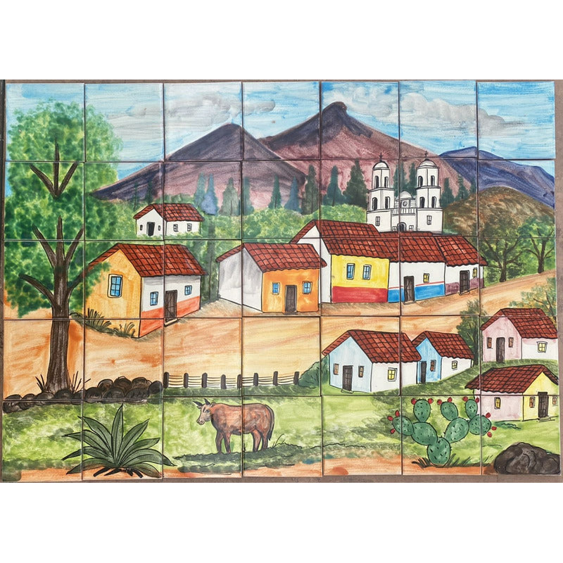 Mural 35pz Azulejo Artesanal Tipo Talavera Liso #m035-59 M035-59.02