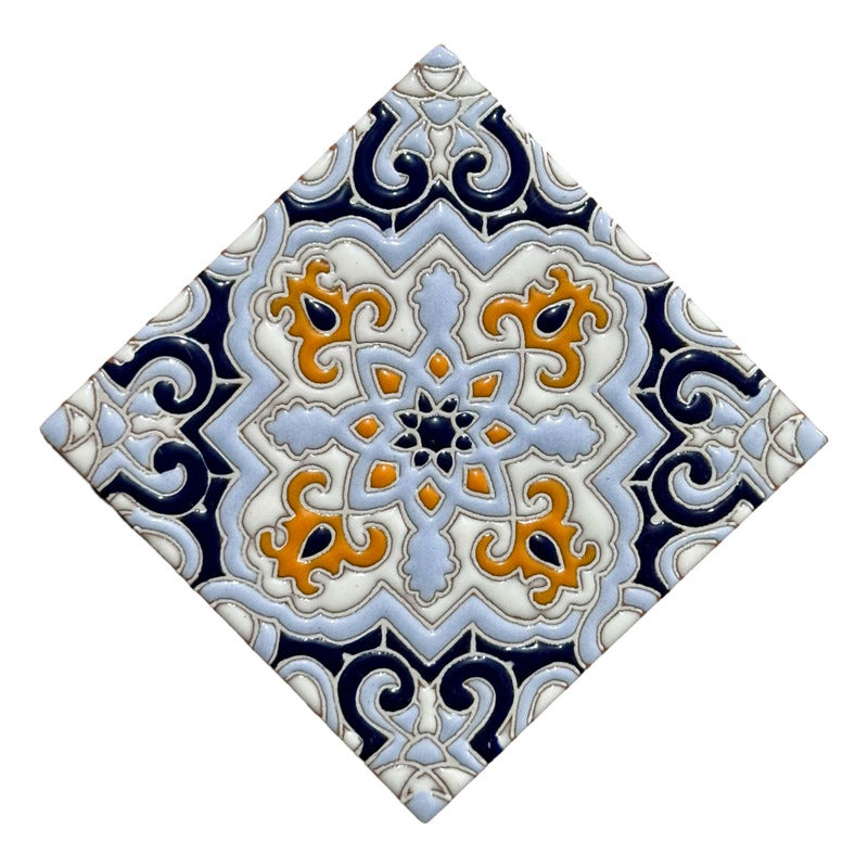 Azulejo 11cm Artesanal Tipo Talavera Relieve 90pz #acrs-03