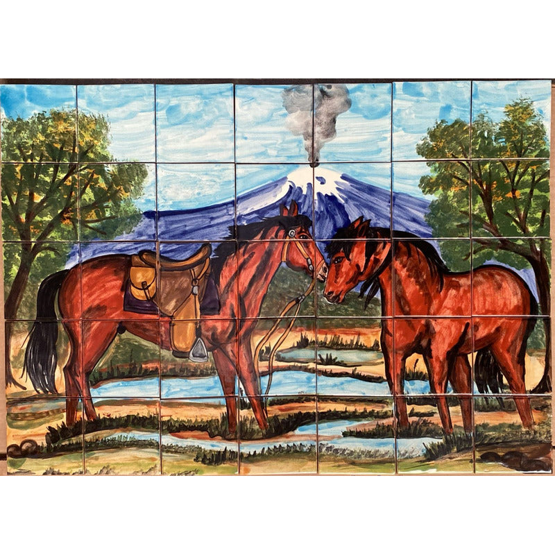 Mural 35pz Azulejo Artesanal Tipo Talavera Liso #m035-119 M035-119.03