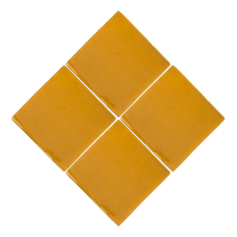 Azulejo 10.5cm Artesanal Tipo Talavera Liso 90pz Ama Mostaza