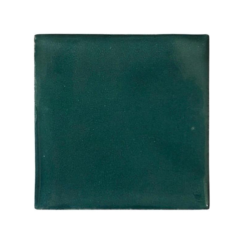 Azulejo 10.5cm Artesanal Talavera Liso 90pz Colores Verde Pavo Sobre Blanco