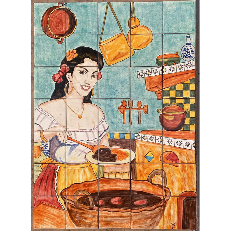 Mural 35pz Azulejo Artesanal Tipo Talavera Liso #m035-140 M035-14o.03