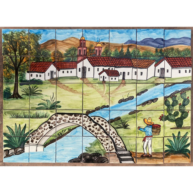 Mural 35pz Azulejo Artesanal Tipo Talavera Liso #m035-68 M035-68