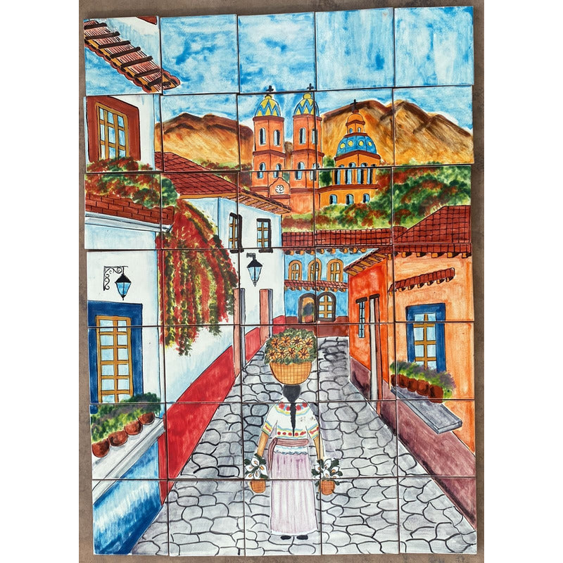 Mural 35pz Azulejo Artesanal Tipo Talavera Liso #m035-73 M035-73