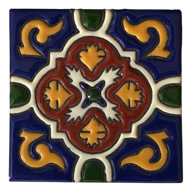 Azulejo 11cm Artesanal Tipo Talavera Relieve 90pz #acrs-34