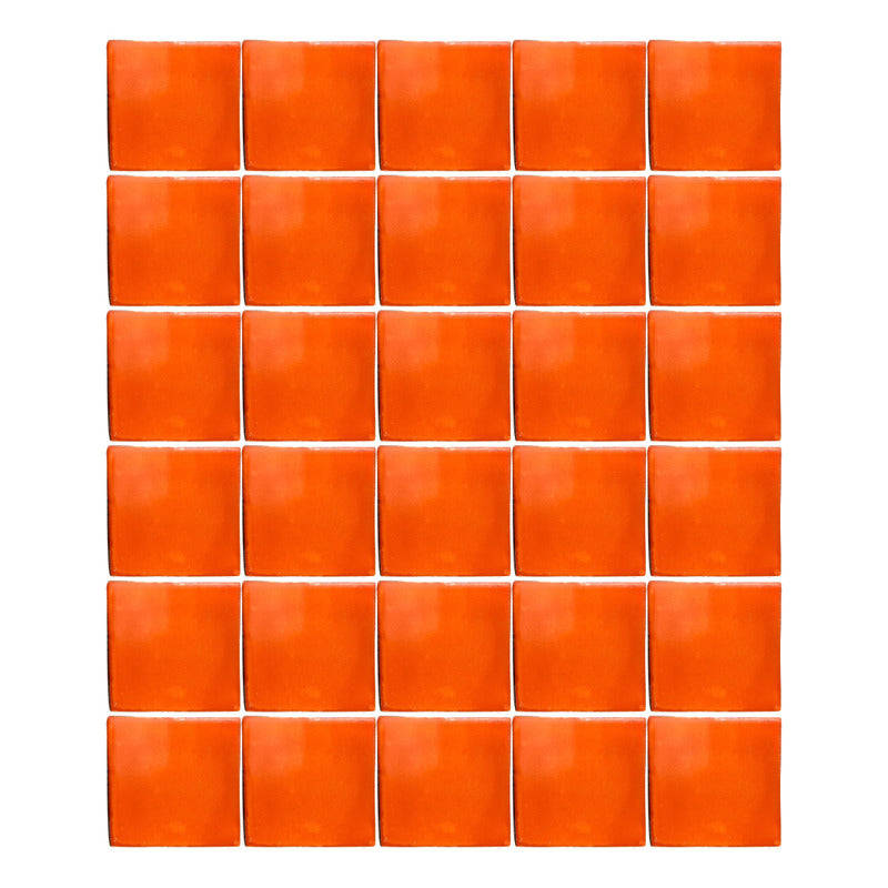 Azulejo 10.5cm Artesanal Tipo Talavera Liso 90pz Colores  Naranja Sobre Blanco