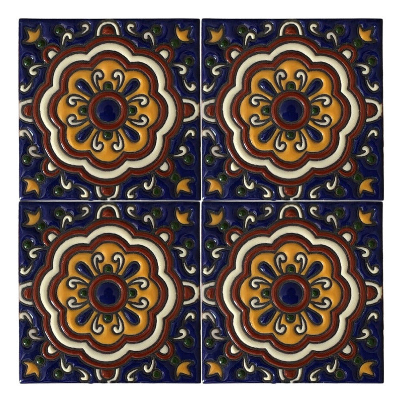 Azulejo 11cm Artesanal Tipo Talavera Relieve 90pz #acrs-07