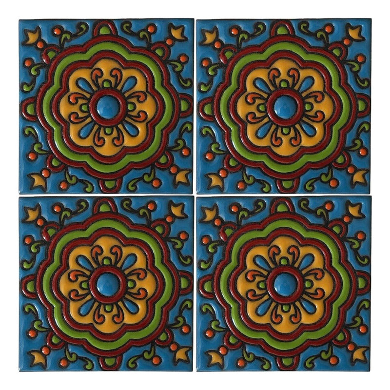 Azulejo 11cm Artesanal Tipo Talavera Relieve 90pz #acrs-31