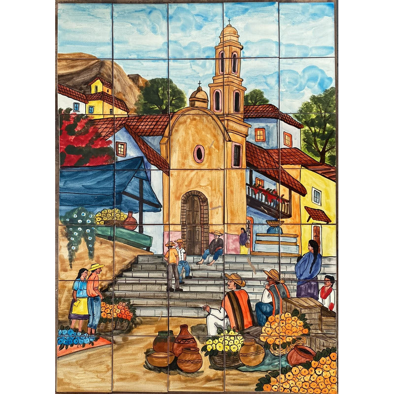 Mural 35pz Azulejo Artesanal Tipo Talavera Liso #m035-47 M035-47.03