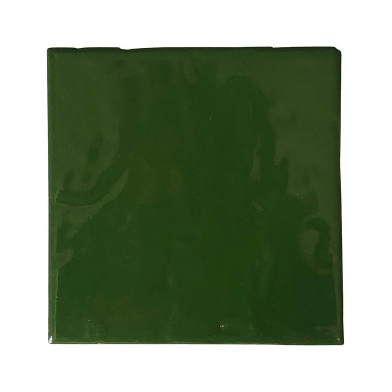 Azulejo 10.5cm Artesanal Tipo Talavera Liso 90pz Verde Cromo