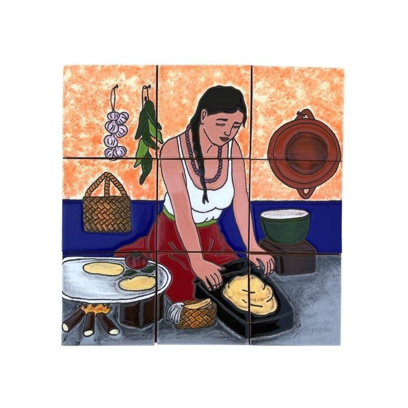 Mural 9pz Azulejo Artesanal Tipo Talavera Relieve #01