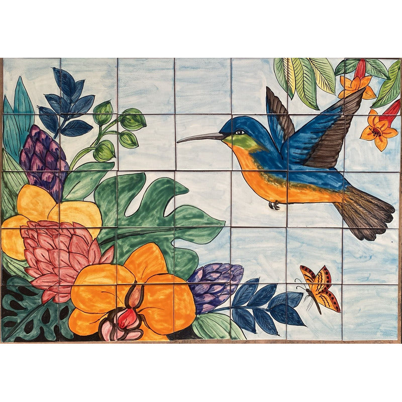 Mural 35pz Azulejo Artesanal Tipo Talavera Liso #m035-132 M035-132