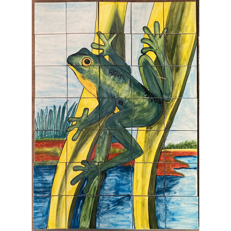 Mural 35pz Azulejo Artesanal Tipo Talavera Liso #m035-130 M035-130