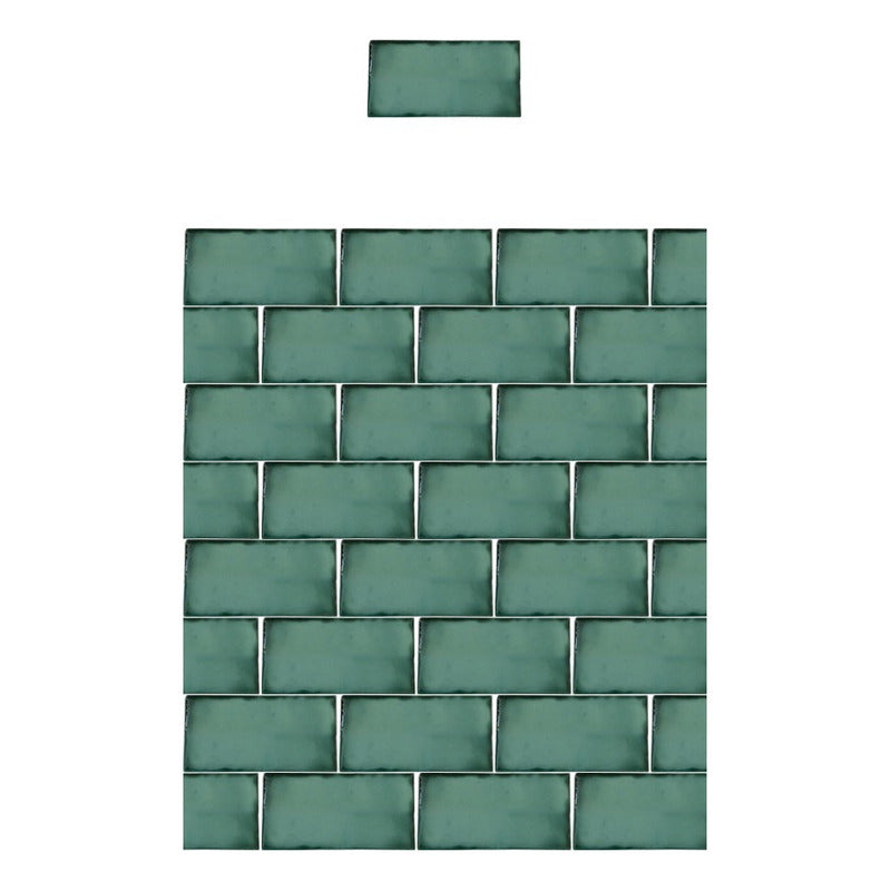 Azulejo 7.5cmx15.5cm Artesanal Talavera Liso 86pz Verde Esme