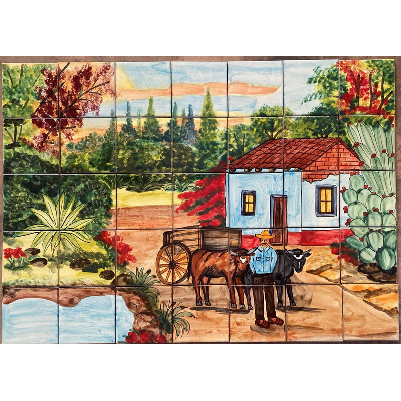 Mural 35pz Azulejo Artesanal Tipo Talavera Liso #m035-40 M035-40