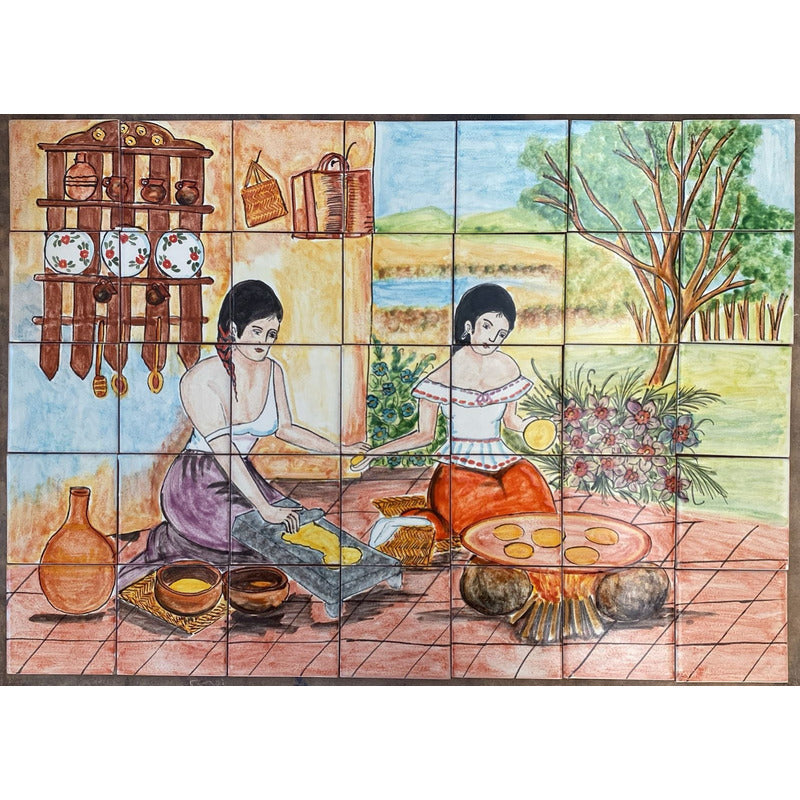 Mural 35pz Azulejo Artesanal Tipo Talavera Liso #m035-143 M035-143.03